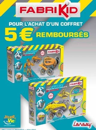 5 euros remboursés sur l’achat d’un coffret Fabrikid (moins de 25 euros après ODR )