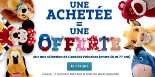 1 peluche disney gratuite pour 1 achete