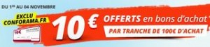 10 euros pour 100 euros Conforama