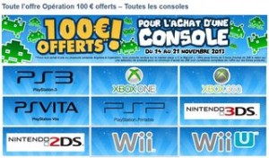 100€ offerts pour l’achat d’une console