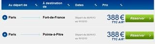 388 euros billets avion antilles