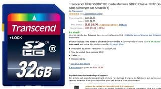 Carte memoire SDHC 32Go de Transcend pas chere