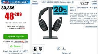 Casque sans fil SONY MDR-RF865RK avec ODR