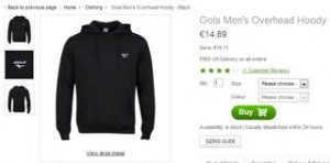 Moins de 15 euros le sweat capuche Gola