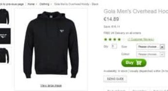 Moins de 15 euros le sweat capuche Gola (livraison gratuite) S, L et XL