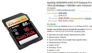 Moins de 30 euros la carte SDHC 16Go 95Mos Extreme Pro SanDisk