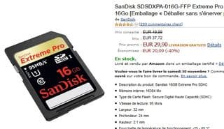 Moins de 30 euros la carte SDHC 16Go 95Mo/s Extreme Pro SanDisk / port inclus