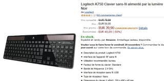 Moins de 40 euros le Clavier sans-fil Logitech K750 solaire