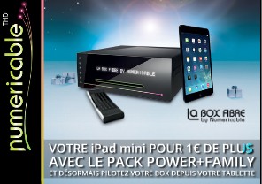 Numéricâble : Internet 200 Méga, 280 chaînes TV, Téléphone et SMS illimités, multi-écrans + iPad mini (16Go) pour 1€ de plus !