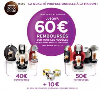 Nescafé Dolce Gusto : 60 euros remboursés