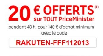 PriceMinister : 20 euros pour 140 euros pendant 48h