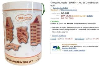 18,35 euros le baril de 200 planchettes en bois (type Kapla) livraison gratuite / Gueydon Jouets