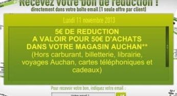 Bon de réduction 5 euros Hypermarché Auchan valable le 11 novembre (pour 50 euros d’achats)