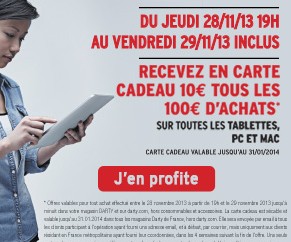 Darty 10 ou 15 euros en carte cadeau tous les 100 euros d’achat Tablette, PC et MAC / Black Friday