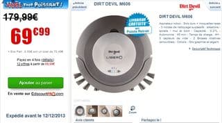 moins de 70 euros l’aspirateur robot Dirt Devil M606