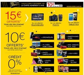 offre FNAC 15 euros offerts tous les 100 euros