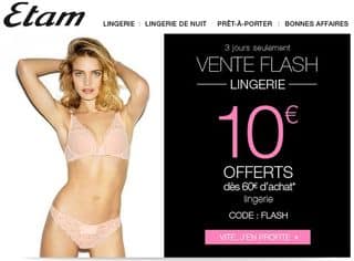 Lingerie Etam : 10 euros de réduction pour 60 euros d’achats