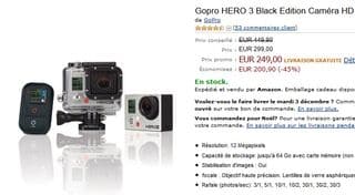 249 euros la Caméra Gopro HERO 3 Black Edition 