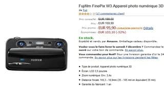 95 euros l’appareil photo 3D Fujifilm FinePix W3 (169-240 euros ailleurs) / AUJOURD’HUI SEULEMENT