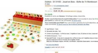 Jouet/Boîte en bois de Tri Montessori Edufun à moins de 20 euros port inclus (vente flash)