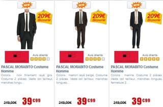 Costume Pascal Morabito a moins de 40 euros au lieu de 249 euros