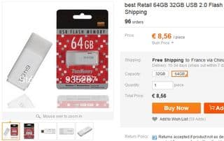 Moins de 9 euros cle USB 64Go port inclus