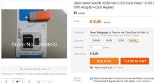 carte micro SD 64Go classe 10 à moins 9 euros