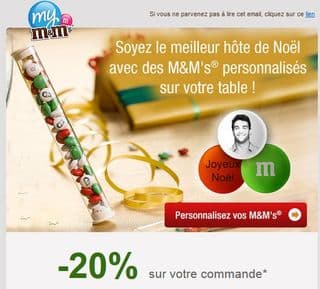 Moins 20% sur les M&M’s avec photo ou texte (Spécial Noël)