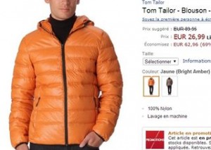 Doudoune Tom Tailor homme a moins de 27 euros