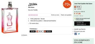 -70% : Eau de toilette Jean Paul Gaultier Ma Dame 50ml = 17,97€ / 100ml = 25,18€