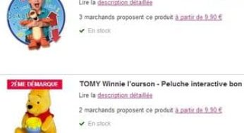Moins de 10 euros la peluche interactive Tigrou ou Winnie de TOMY (entre 20 et 40 euros)