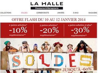 De 10 à 30% supplémentaires sur les soldes La Halle aux Chaussures jusqu’à dimanche