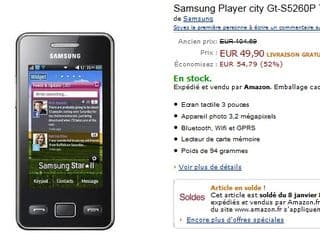 Moins de 50 euros le mobile Samsung Player city Gt-S5260P (tactile / Wifi / Bluetooth) au lieu de plus de 80 euros