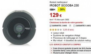 Soldes Robot laveur de sol iRobot Scooba 230 à 129 euros