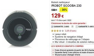 Soldes Robot laveur de sol iRobot Scooba 230 à 129 euros 