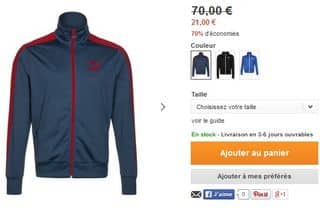 Veste de survêtement Puma à 21 euros 