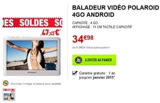 35 euros le baladeur vidéo tactile Android Polaroïd MP4/MP3 4,3″ Wi-Fi 4Go