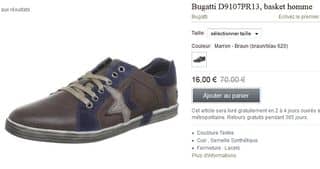 baskets Bugatti cuir a 16 euros