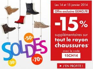 Soldes Gémo : 15% de remises supplémentaires sur les chaussures