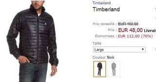 48 euros la doudoune Timberland homme au lieu de 160 euros (S, M et L)