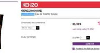 Moins de 17 euros l’eau de Toilette Kenzohomme 30ml (plus de 35 ailleurs)