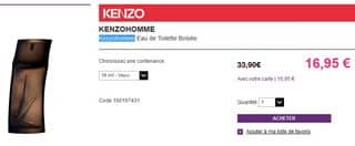 Moins de 17 euros l’eau de Toilette Kenzohomme 30ml (plus de 35 ailleurs)