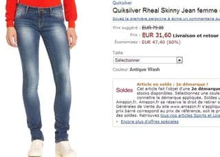 Jean Quiksilver femme 31,60 euros au lieu de 79 euros (port inclus)