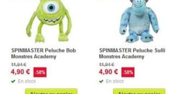Peluches Monstres Academy a 4,90 euros au lieu de 11,90 euros (livraison gratuite)