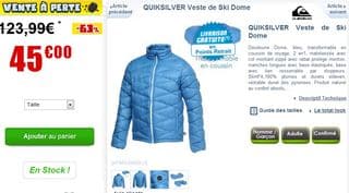 45 euros la doudoune Dome de Quiksilver homme port inclus (entre 100 et 200 euros ailleurs)