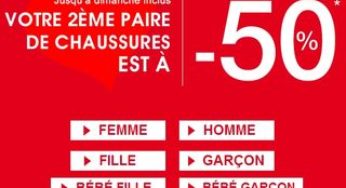 Kiabi : 1 paire de chaussure achete = la seconde à moitie prix