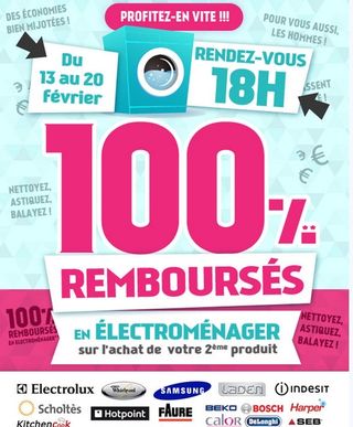 Votre second achat Electroménager 100% remboursé en bons d’achat CDiscount