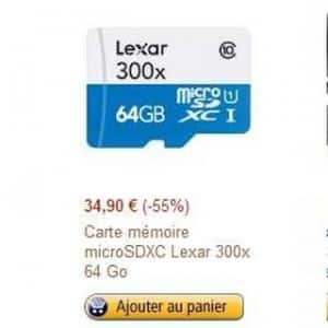 Carte MicroSDXC 64 Go Lexar cl.10 à moins de 35 euros