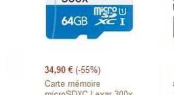 Carte MicroSDXC 64 Go Lexar cl.10 à moins de 35 euros (port inclus)