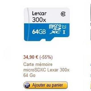 Carte MicroSDXC 64 Go Lexar cl.10 à moins de 35 euros (port inclus)